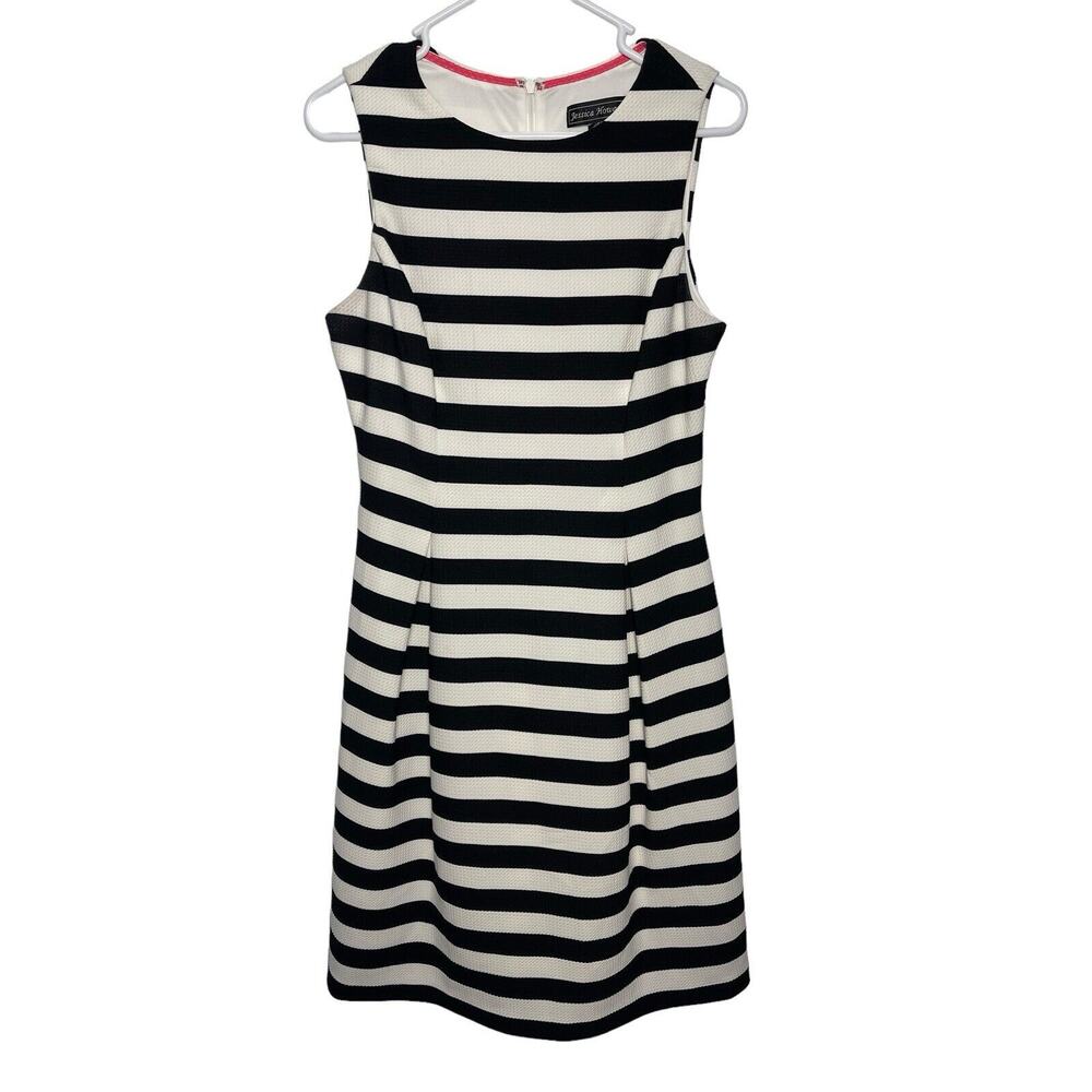 Jessica Howard Missy‎ White & Black Midi Dress Size 6 Sleeveless Pleated Dress